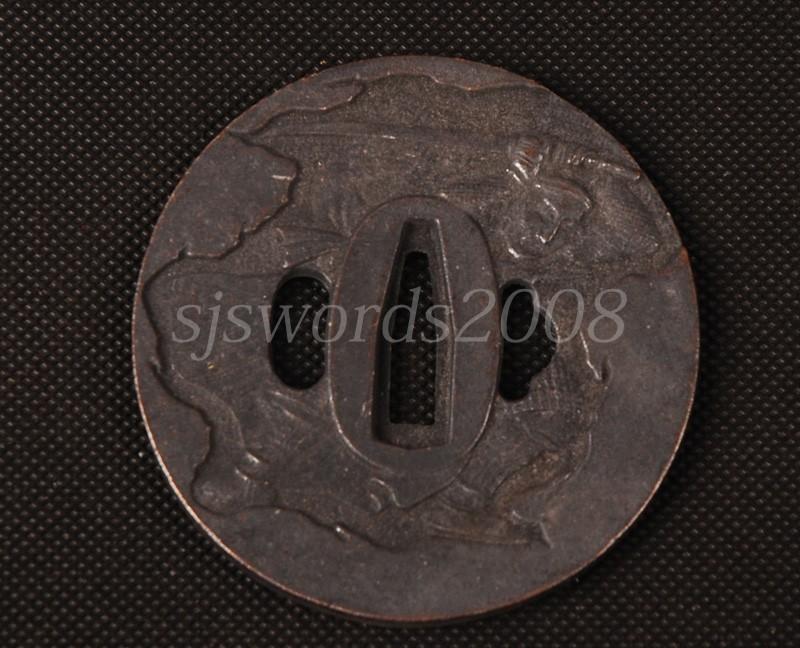 Worrior Hold A Sword Writings Carved Tsuba Alloy For Japanese Sword Guard